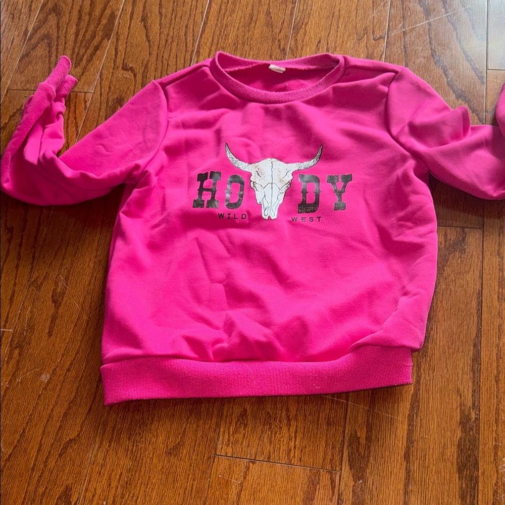 Kids Pink Long Sleeve sweater brand new temu size 7/8 girls howdy western vibes